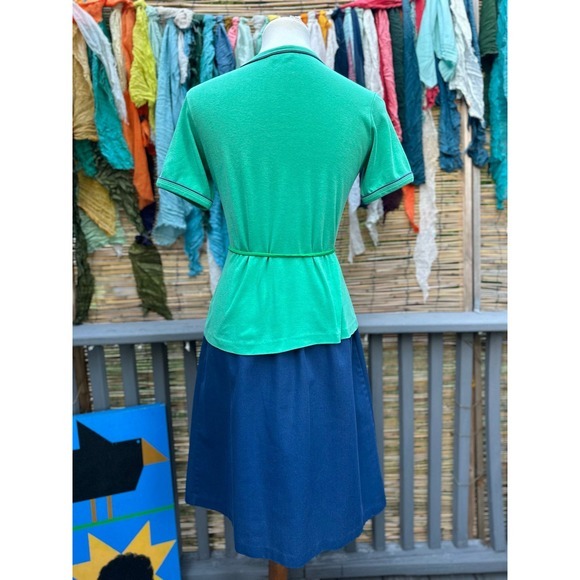 Vintage 1970s Grasshopper Appliqué Two Piece‎ Set Tee & Skirt Green Blue Novelty - Picture 3 of 12